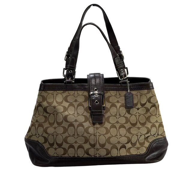 Coach Signature Women's Canvas & Leather Satchel Handbag Brown Dual Handles - Picture 8 of 13